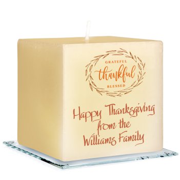 Thankful Thanksgiving Personalized Candle - Printed Raised Ink Thankful Thanksgiving Personalized Candle - Printed Raised Ink