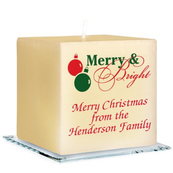 Merry and Bright Personalized Candle - Printed Raised Ink Merry and Bright Personalized Candle - Printed Raised Ink
