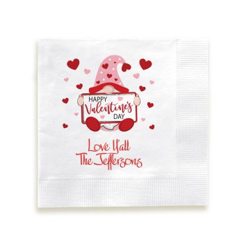 Happy Valentines Day Gnome Napkin - Printed